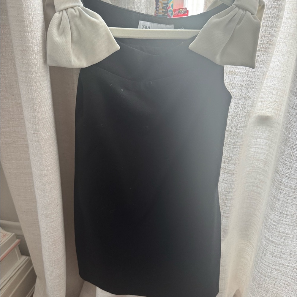 Zara Black Mini Dress with Cream Accents